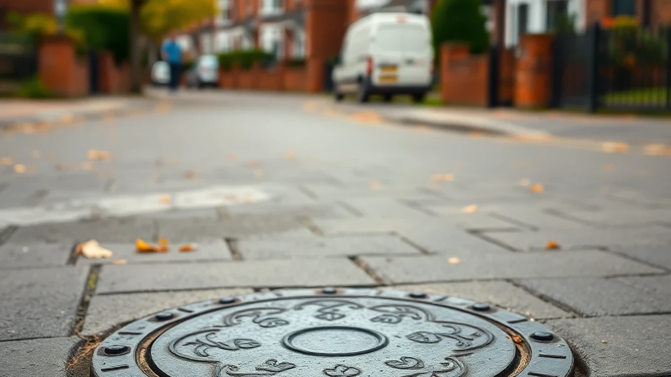 Open manhole on a Sunderland suburban pavement