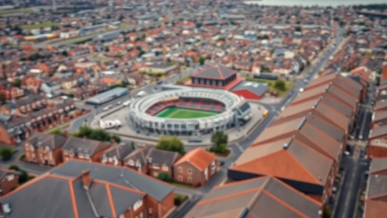 Aerial view of Sunderland city centre with Stadium of Light and River Wear